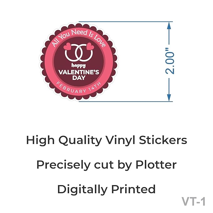 RDH 100 Pieces Multi Designs Valentine's Day Stickers, Vinyl, 2" Approx (Valentine's Day Sticker VT-01)