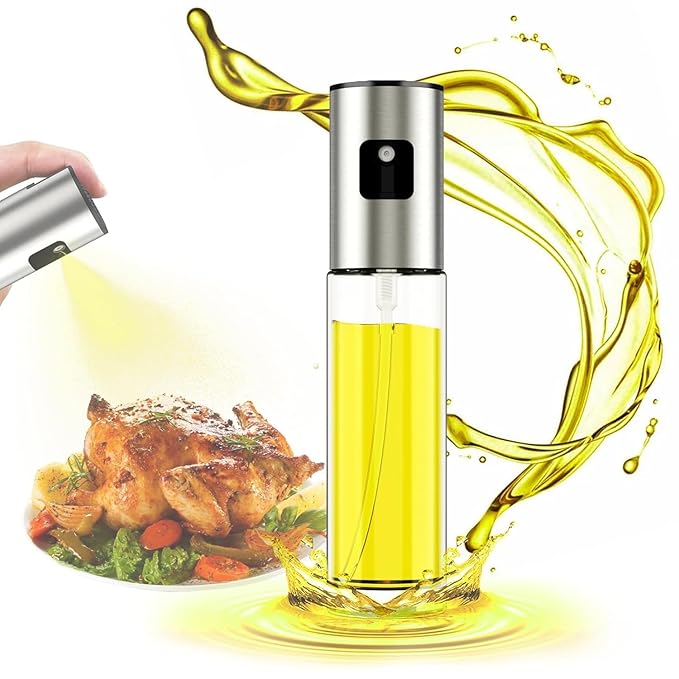 RDH Premium Oil Sprayer For Cooking, 1 Pack Food-Grade Oil Spray Bottle With 304 Stainless Steel, 100Ml Mister Spray Bottle For Cooking, Perfect For Salad, Bbq, Baking,Silver