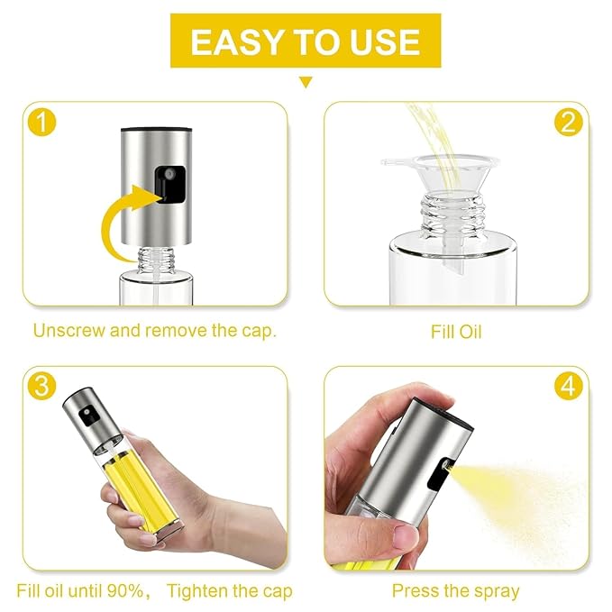 RDH Premium Oil Sprayer For Cooking, 1 Pack Food-Grade Oil Spray Bottle With 304 Stainless Steel, 100Ml Mister Spray Bottle For Cooking, Perfect For Salad, Bbq, Baking,Silver