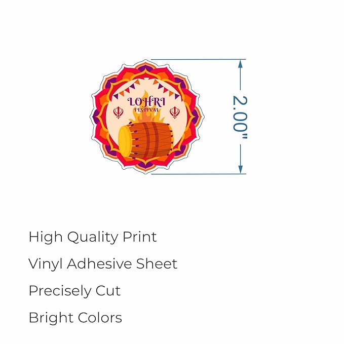 RDH 100 Pieces Round Multi Designs Lohri Stickers for Small Business, Vinyl, 2 X 2 Inches (Lohri Sticker)
