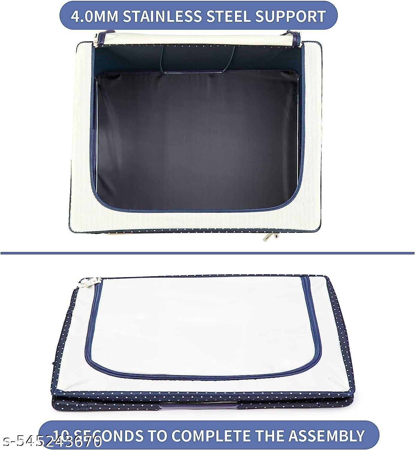 RDH Storage Box and Organiser 66 Liter Wardrobe Organizer for Storage Foldable Steel Frame Storage organiser with Zipper with Clear Window & Handles Storage Bags for Clothes Large Pack of 1