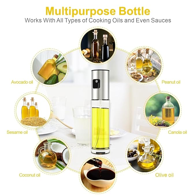 RDH Premium Oil Sprayer For Cooking, 1 Pack Food-Grade Oil Spray Bottle With 304 Stainless Steel, 100Ml Mister Spray Bottle For Cooking, Perfect For Salad, Bbq, Baking,Silver
