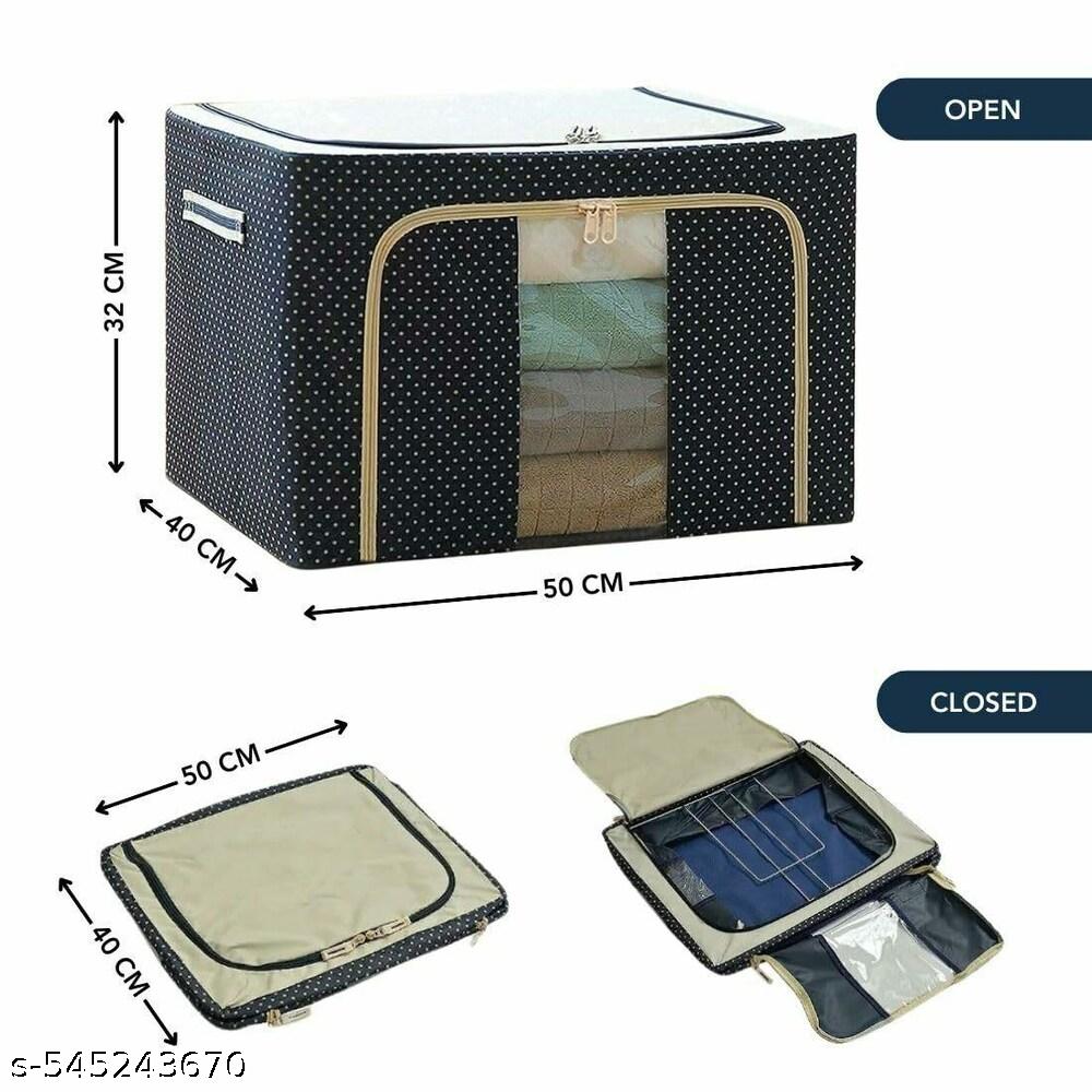 RDH Storage Box and Organiser 66 Liter Wardrobe Organizer for Storage Foldable Steel Frame Storage organiser with Zipper with Clear Window & Handles Storage Bags for Clothes Large Pack of 1