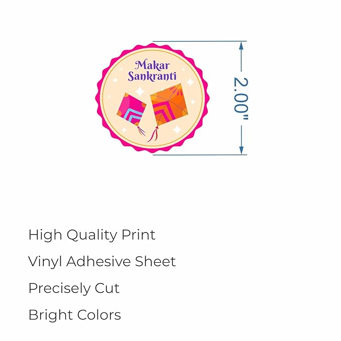 RDH 100 Pieces Round Multi Designs Makar Sankranti Stickers for Small Business, Vinyl, 2 X 2 Inches (MakarSankranti Sticker)