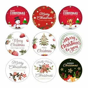 RDH 100 Pieces Round Multi Designs Merry Christmas Stickers for Small Business, Vinyl, 2 X 2 Inches (Merry Christmas Sticker)