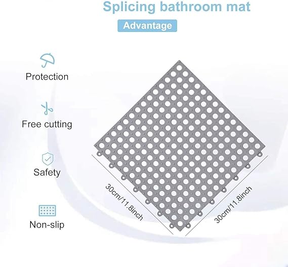 RDH Interlocking Floor Tiles with Drain Holes, Non-Slip TPE Soft Drainage Mats Modular Pool Floor Mat for Pool Shower Bathroom Deck Patio Garage (12)