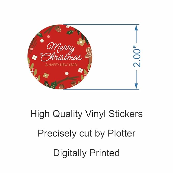 RDH 100 Pieces Round Multi Designs Merry Christmas Stickers for Small Business, Vinyl, 2 X 2 Inches (Merry Christmas Sticker)