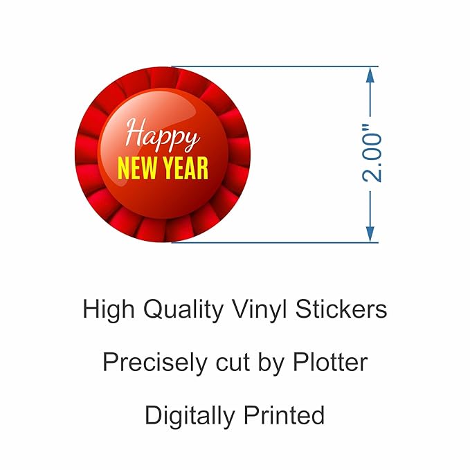 RDH 100 Pieces Round Multi Designs Happy New Year Stickers for Small Business, Vinyl, 2 X 2 Inches (Happy New Year Sticker)