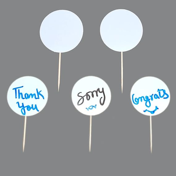 RDH 100 Pcs circle Whiteboard Marker Cupcake / Cake Toppers Cheese Markers Buffet Labels for Charcuterie Board Food Tags Toothpick Signs, Wedding Birthday Party Table and Dinner Decorations Supplies