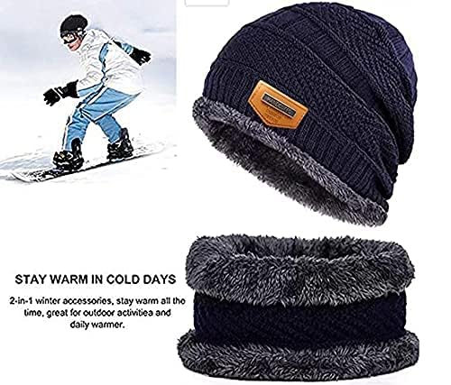 Winter Knit Beanie Cap Hat Neck Warmer Scarf and Woolen Gloves Set for Men & Women (2 Piece)