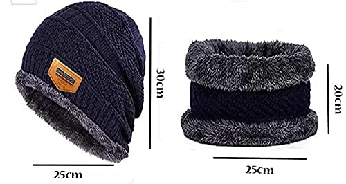 Winter Knit Beanie Cap Hat Neck Warmer Scarf and Woolen Gloves Set for Men & Women (2 Piece)