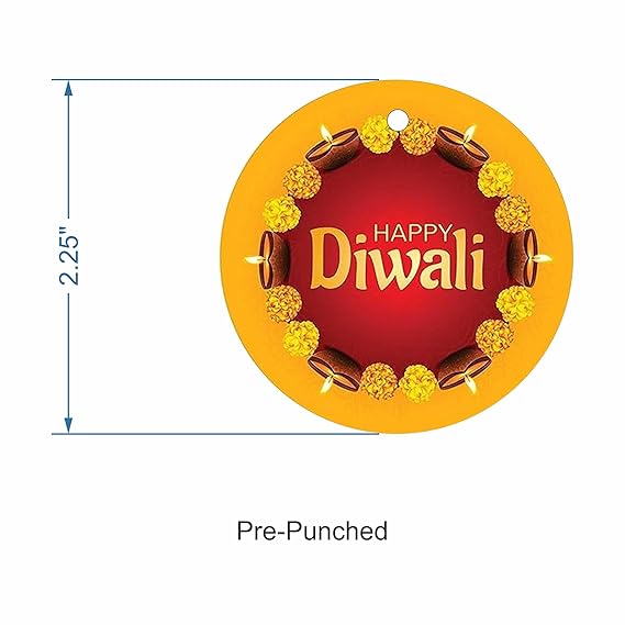 RDH Happy Diwali colorful assorted decoration designer Round tags Pre-Punched 2.25" x 2.25"