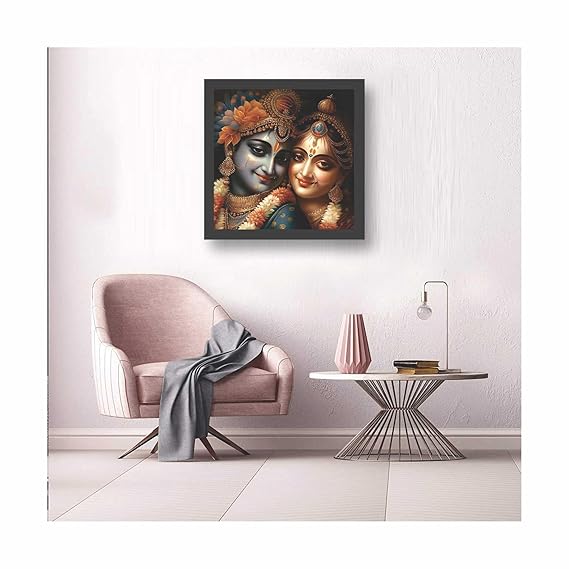 RDH Radhe Krishna Photo Frame - 12"x12" - 1" Black Frame with 1mm Acylic Glass