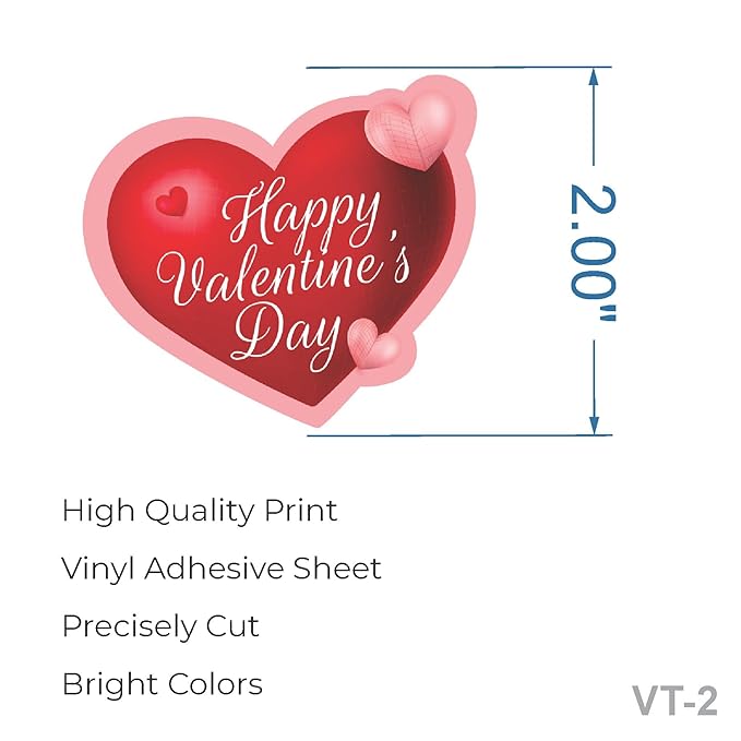RDH 100 Pieces Multi Designs Valentine's Day Stickers, Vinyl, 2" Approx (Valentine's Day Sticker VT-02)