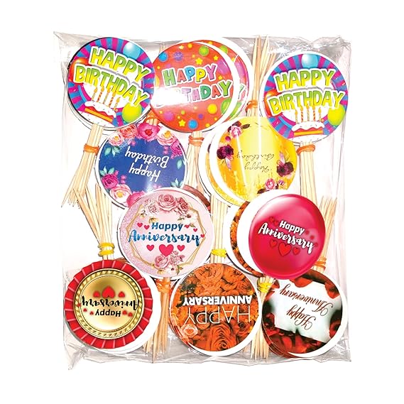 RDH INC. Rdh Cake Toppers 100 Pcs-Happy Birthday (50 Pcs) + Anniversary (50 Pcs)