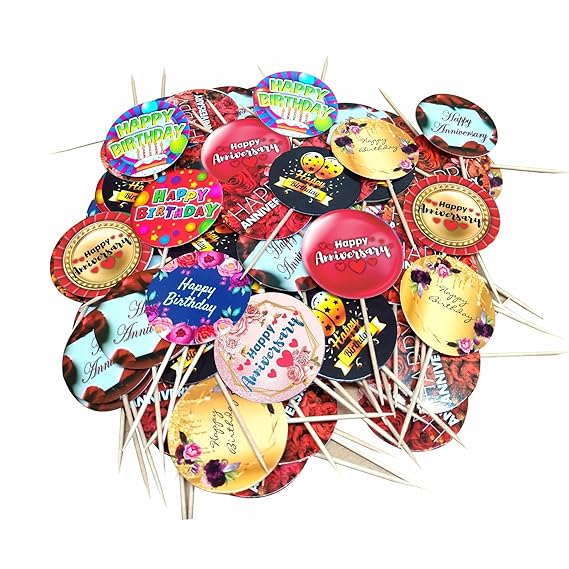 RDH INC. Rdh Cake Toppers 100 Pcs-Happy Birthday (50 Pcs) + Anniversary (50 Pcs)