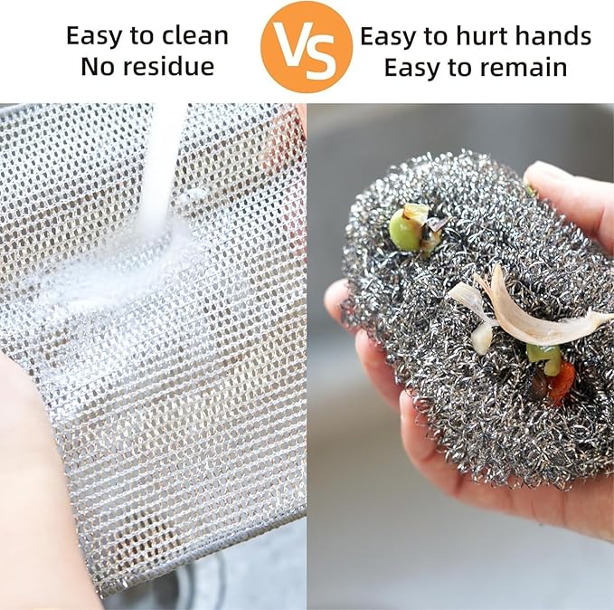 Multipurpose Wire Dishwashing Rags for Wet and Dry Stainless Steel Scrubber Non-Scratch Wire Dishcloth for Washing Dishes Sinks Counters Easy Rinsing Machine Washable Pack 6