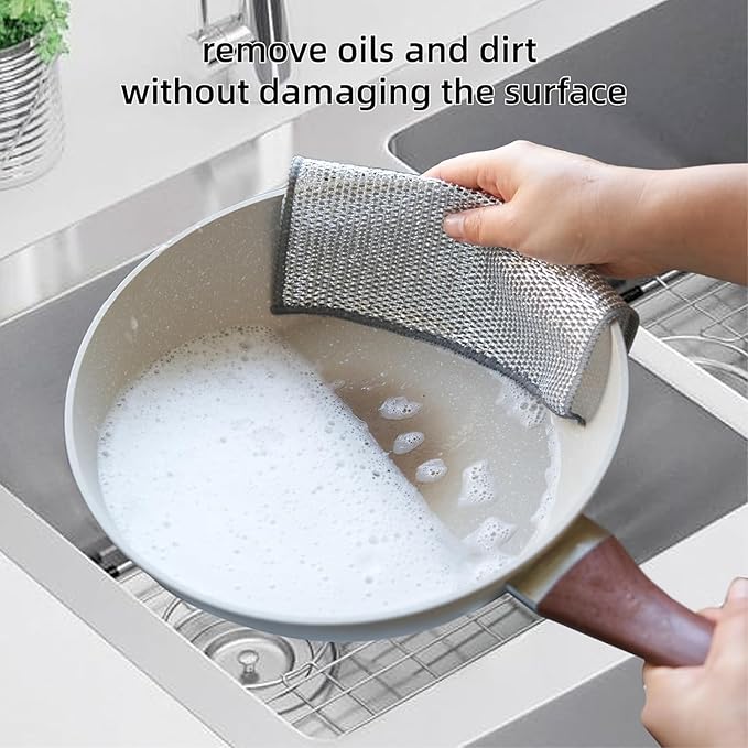 Multipurpose Wire Dishwashing Rags for Wet and Dry Stainless Steel Scrubber Non-Scratch Wire Dishcloth for Washing Dishes Sinks Counters Easy Rinsing Machine Washable Pack 6