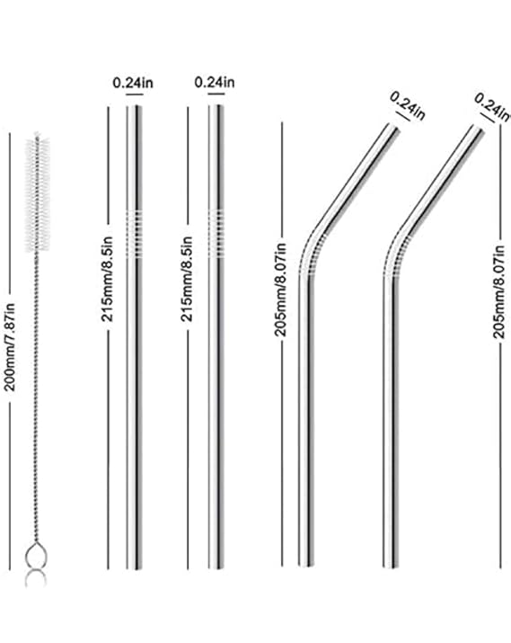 RDH KinKart Reusable Metal Straws (Set of 5) - Long Stainless Steel Straw for Drinking with Cleaning Brush (2 Bent + 2 Straight + 1 Brush)