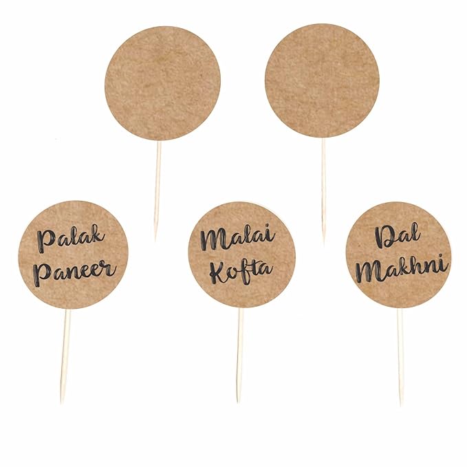 RDH 100 Pcs Circle Craft Paper Bold Marker Cupcake/Cake Toppers, Buffet Labels for Charcuterie Board Food Tags Toothpick Signs, Wedding Birthday Party Table and Dinner Decorations Supplies