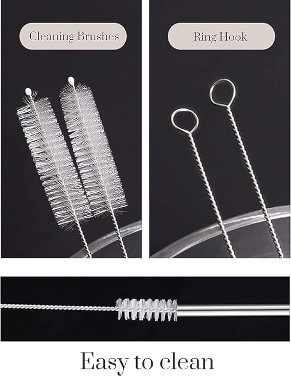 RDH KinKart Reusable Metal Straws (Set of 5) - Long Stainless Steel Straw for Drinking with Cleaning Brush (2 Bent + 2 Straight + 1 Brush)