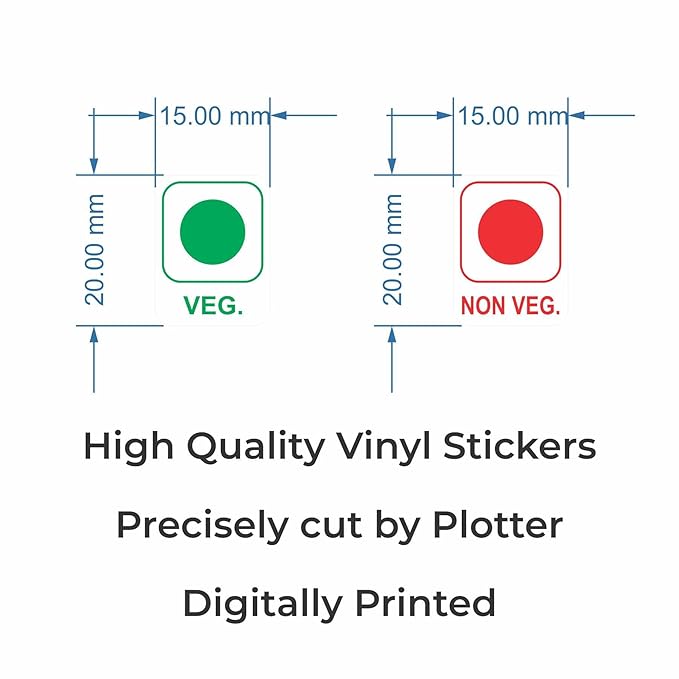 RDH INC. Self Adhesive Food Packaging Stickers, 15 x 20 mm, 500 Veg & 500 Non-Veg Logo, Food Label Stickers