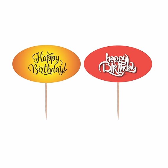 RDH Cake Toppers - Red & Yellow Happy Birthday Paper Tag (100 Pcs)