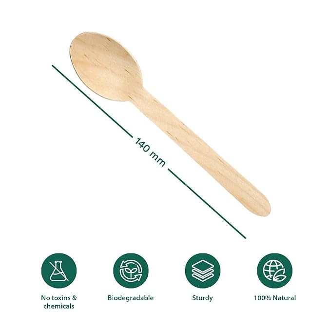 RDH Biodegradable Disposable Wooden Spoons, 140mm/5.5 inches (L), Pack of 100