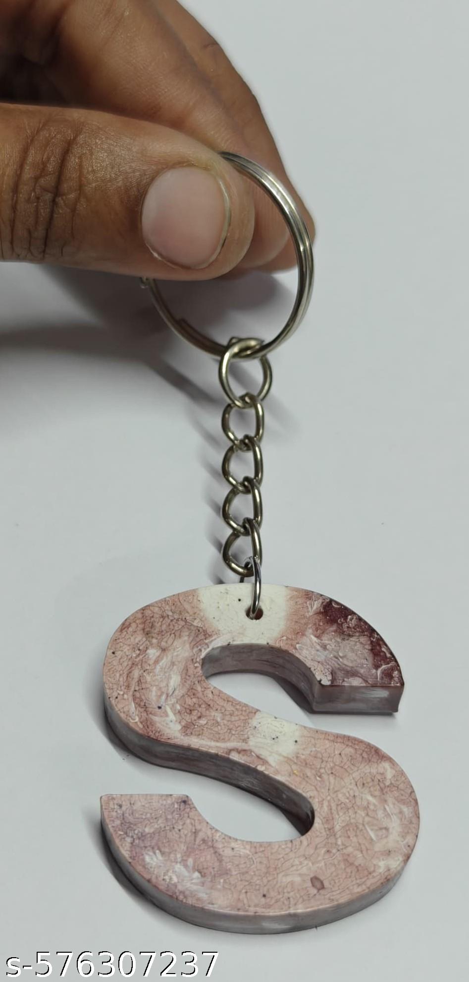 "S Letter Resin Keychain – Personalized Glitter Charm"