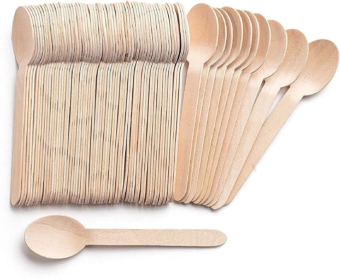 RDH Biodegradable Disposable Wooden Spoons, 140mm/5.5 inches (L), Pack of 100