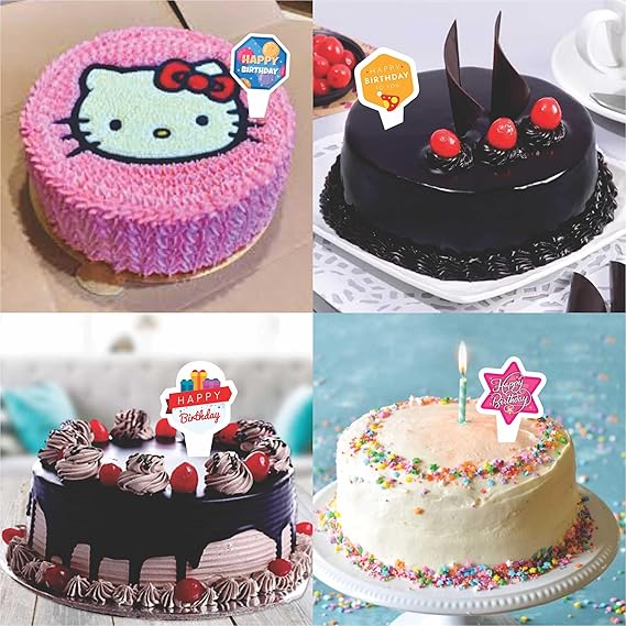 RDH New Paper Happy Birthday Cake Tags 100 pcs, Cake Topper, Set of 100 Pcs, Mix Patterns, Mix Colors, Paper