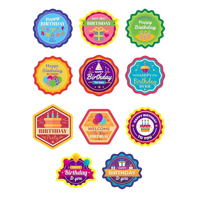 RDH 100 Pieces Birthday Multi Designs Stickers for Small Business, Vinyl, 1.5 x1.5 Inches (Birthday Sticker)