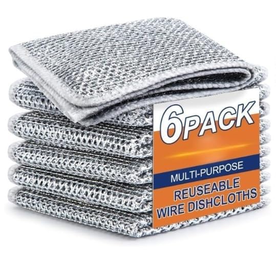 Multipurpose Wire Dishwashing Rags for Wet and Dry Stainless Steel Scrubber Non-Scratch Wire Dishcloth for Washing Dishes Sinks Counters Easy Rinsing Machine Washable Pack 6