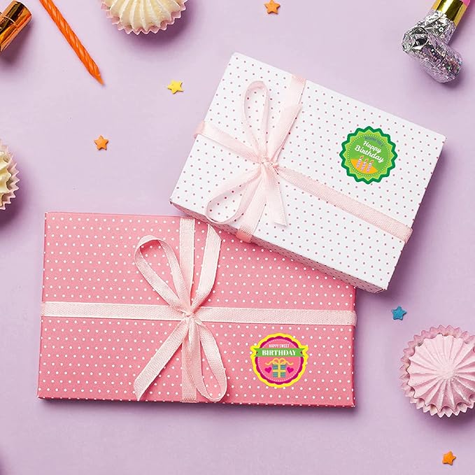 RDH 100 Pieces Birthday Multi Designs Stickers for Small Business, Vinyl, 1.5 x1.5 Inches (Birthday Sticker)