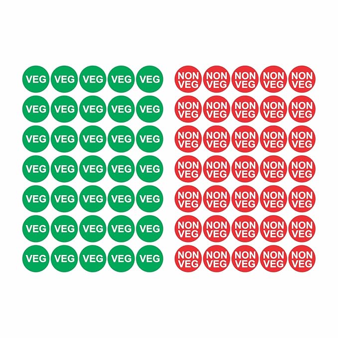 RDH Round Multi Veg & Non Veg Stickers for Restaurants & Cloud Kitchens, Vinyl, 16mm Round Sticker (1000)