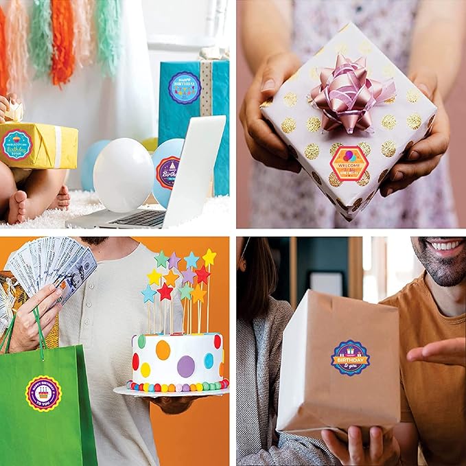 RDH 100 Pieces Birthday Multi Designs Stickers for Small Business, Vinyl, 1.5 x1.5 Inches (Birthday Sticker)
