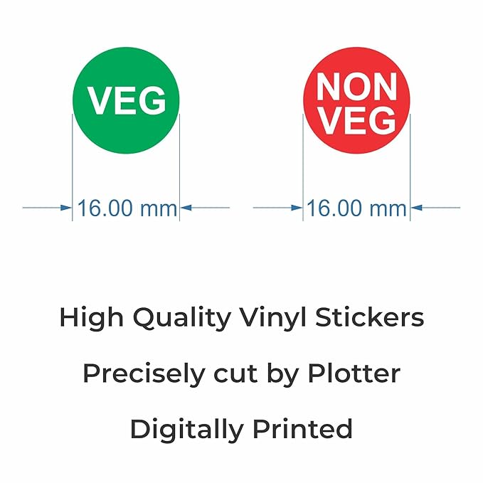 RDH Round Multi Veg & Non Veg Stickers for Restaurants & Cloud Kitchens, Vinyl, 16mm Round Sticker (1000)