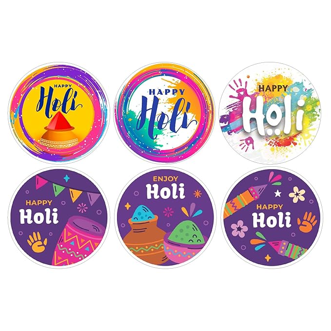 RDH 100 Pieces Multi Designs Holi Stickers, Vinyl, 2" Approx (Holi Sticker HI-001)