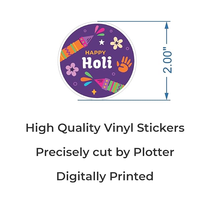 RDH 100 Pieces Multi Designs Holi Stickers, Vinyl, 2" Approx (Holi Sticker HI-001)