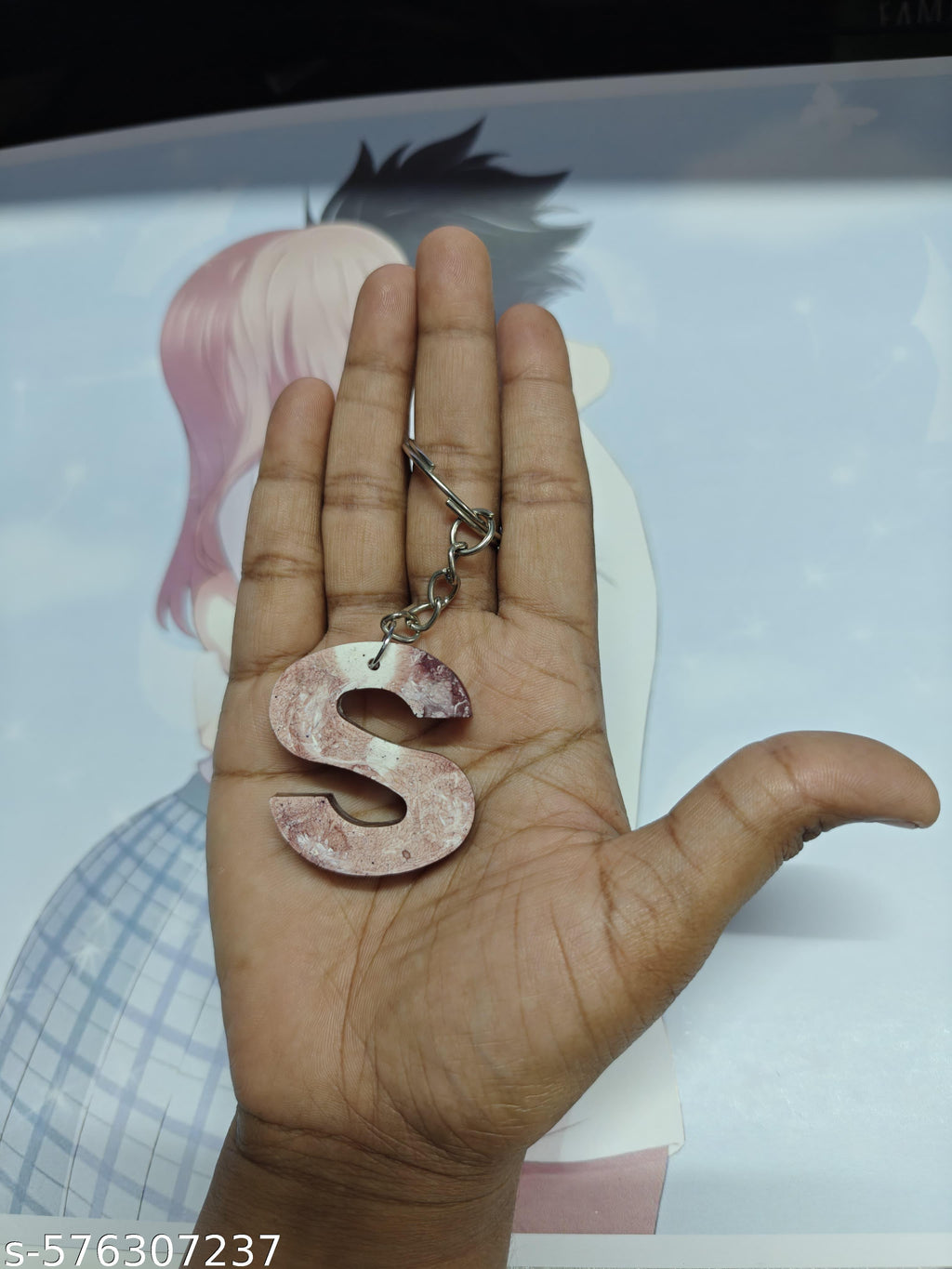 "S Letter Resin Keychain – Personalized Glitter Charm"