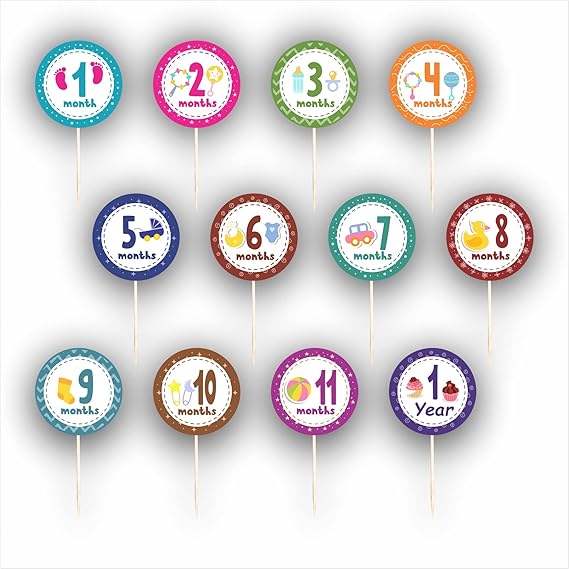 RDH INC. Rdh Monthly Cup Cake Topper Printed Cupcake Toppers For New Born Kids Boy'S Girls 1 Month To 1 Years Birthday Decorations Items/ Cake Accessories,Cards,Tags