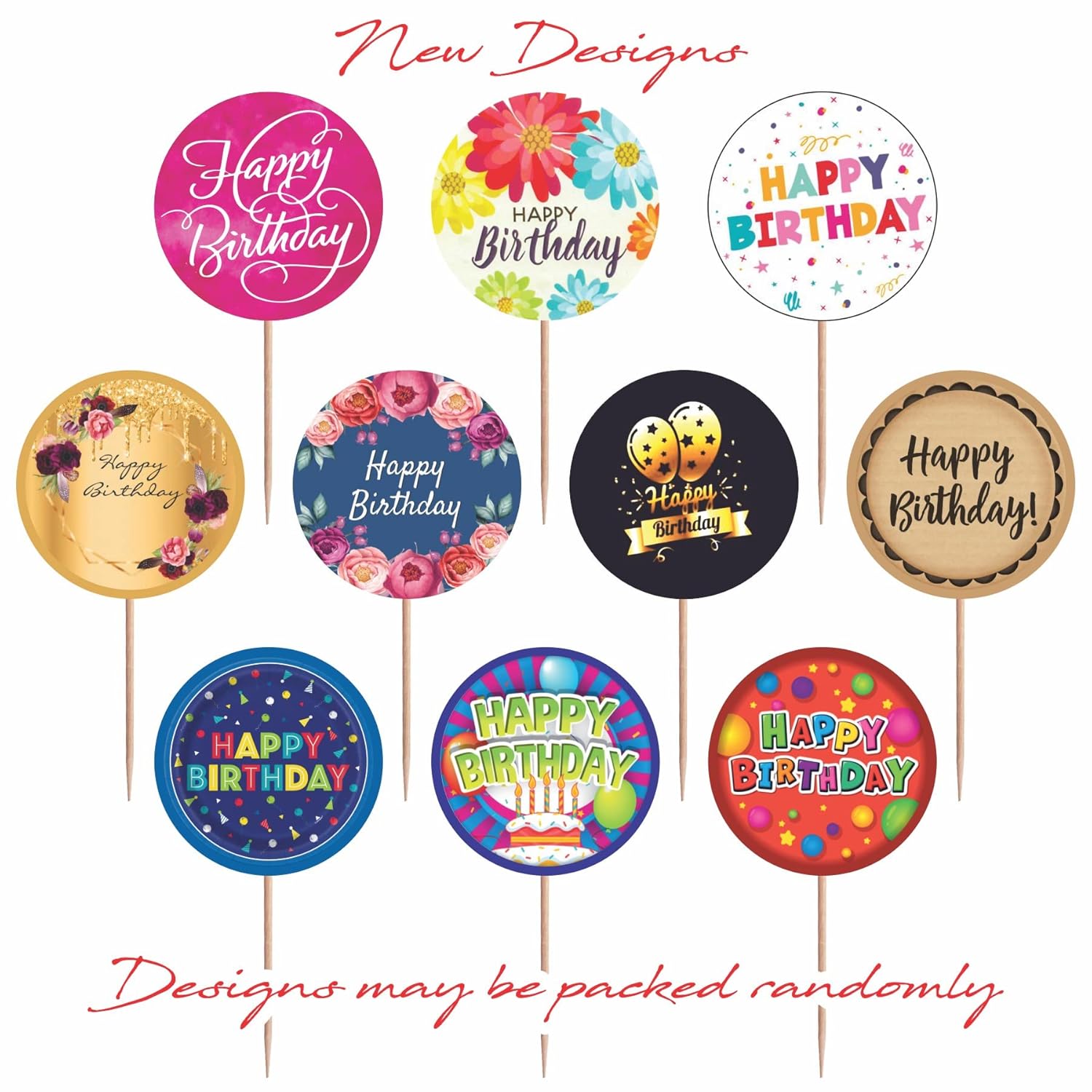 RDH Cake Toppers - Happy Birthday Paper Tag (100 Pcs)